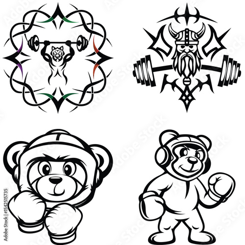 Powerful Tribal and Cute Animal Tattoo Designs Bear, Viking, and Weightlifting Concepts