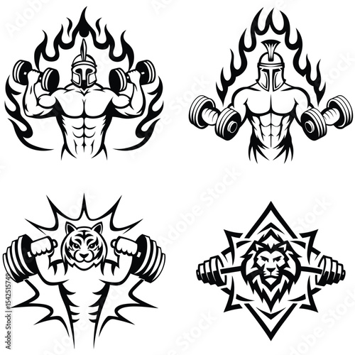 Fiery Strength Spartan & Animal Weightlifting Illustrations