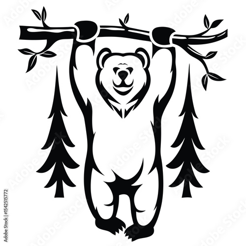 Grizzly Bear Hanging from Branch A Strong, Wild, and Powerful Illustration