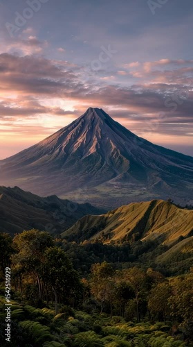 Majestic Mount Merapi volcano in Indonesia at sunrise