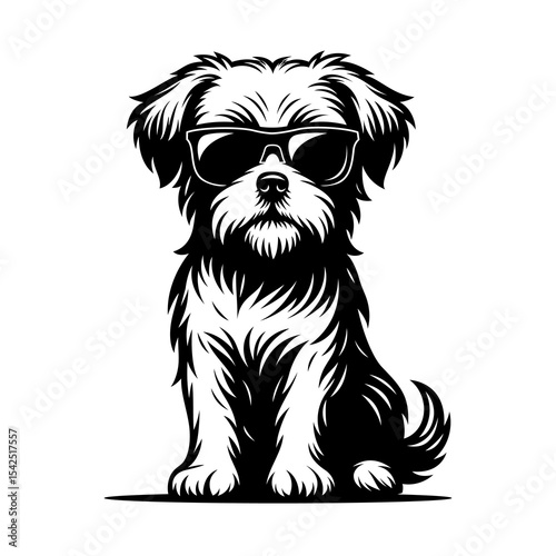 Cool Dog Wearing Sunglasses Vector Illustration | Funny Pet Clipart for T-Shirts and Stickers | Hipster Puppy Silhouette Art
