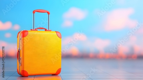 Yellow suitcase airport sunset travel vacation