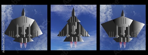 Collection of 5th generation aircraft fighters. Vector illustration 
