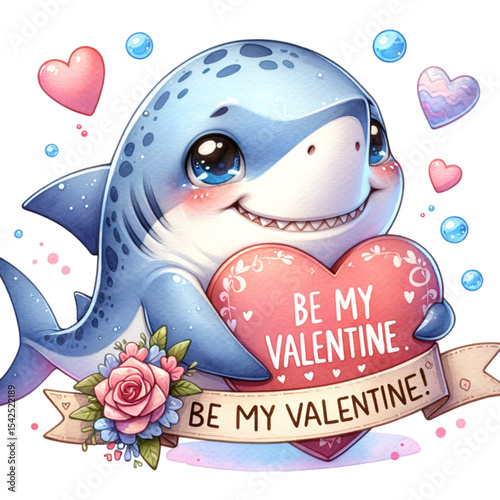 Valentine's Day Shark: A whimsical and heart-warming illustration featuring a cheerful cartoon shark with a loving message to celebrate the joyous occasion. 