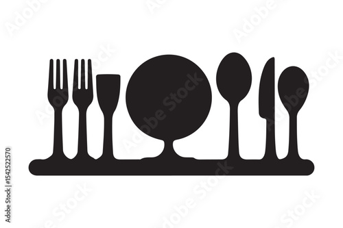 Cutlery Silhouette Icon Set Fork, Spoon, Knife, Plate Vector Design