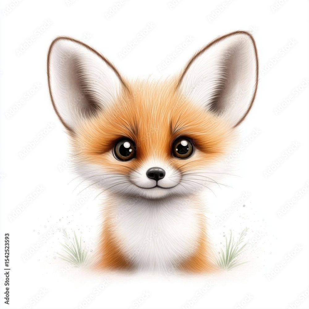 Obraz premium Cute and Adorable Fox Illustration with Big Eyes and Soft Fur