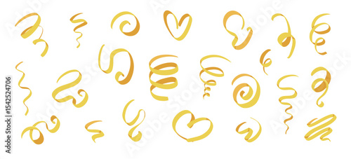 Collection Set of Golden Glossy Glitter Ribbon for Party Holiday Background. Isolated on White Background Design Elements. Vector Illustration for your design