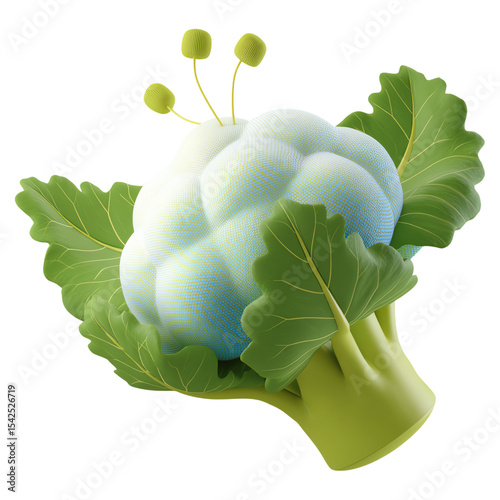 cute organic cauliflower art cartoon cauliflower vegetable 3d, cute healthy cauliflower concept, pastel organic cauliflower illustration 3d cartoon vegetable character