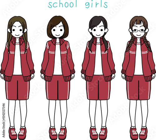 ジャージ姿の女子高生4人組