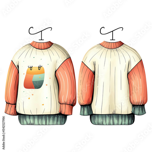 Colorful Cozy Sweater Design with Cute Animal Illustration