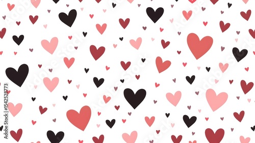 Seamless pattern of black and pink hearts on a white background. Background for wallpaper , fabric , postcards Valentine's Day , weddings

