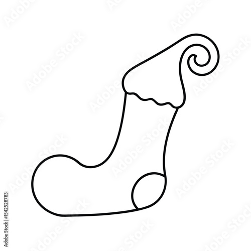 Charming elf style curled toe stocking design festive christmas holiday vector illustration for apparel cards and winter decor