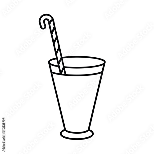 A festive illustration of a glass with a candy cane used as a stirrer perfect for winter holiday designs and seasonal advertisements