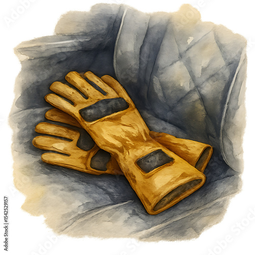 Goldene Rennhandschuhe auf Autositz im Vintage-Stil abgelegt