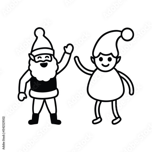 Joyful santa claus and elf high fiving festive christmas vector illustration