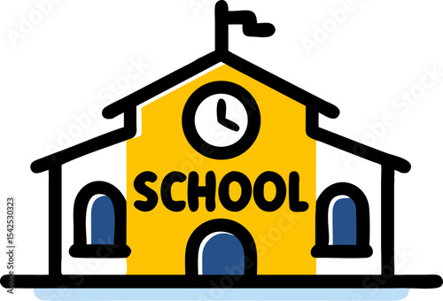 Black Silhouette Icon Simple Yellow School Building