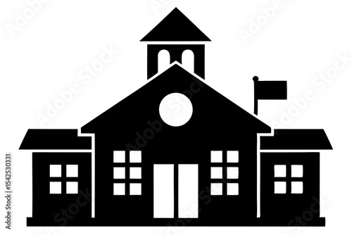 Black Silhouette Icon Simple School Building vector