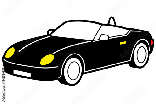 Black Two Seater Convertible Cartoon Car Yellow Headlights