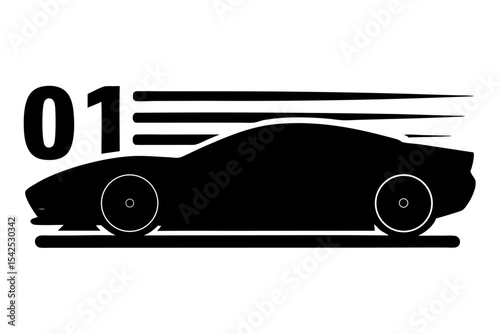 Black Silhouette Sports Car Speeding Number 01 Graphic