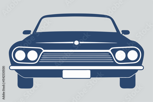 Muted Blue Grey Silhouette Icon Classic American Car Front View