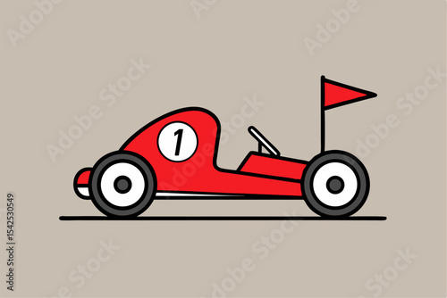 Red Go Kart Number One Minimalist Flat Illustration
