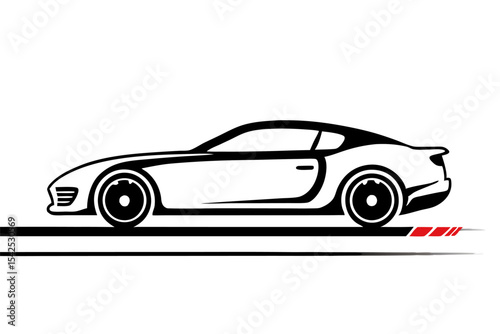 Sleek Black and White Coupe Car Side Profile Graphic