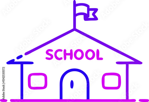 Simple School Building Icon Purple Blue Silhouette