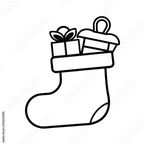 Christmas stocking overflowing with colorful wrapped presents ribbons and bows perfect for holiday designs