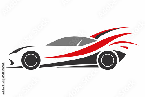 Stylized Red Black White Sports Car Graphic Logo abstract