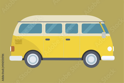 Yellow Vintage Camper Van Watercolor Illustration Side View