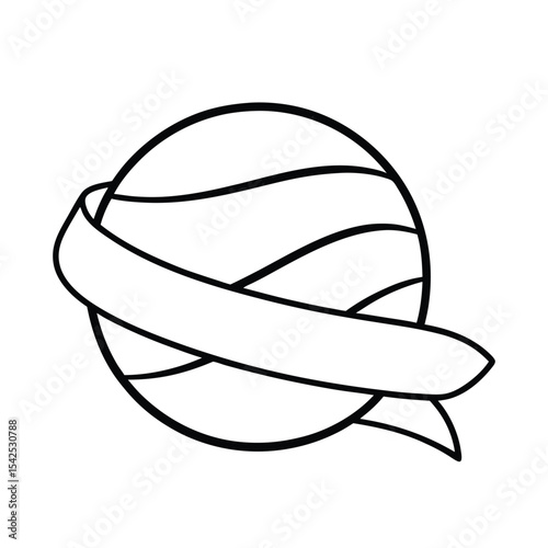Cheerful hand drawn doodle ribbon wrapped around a colorful ball perfect for celebratory designs and festive backgrounds