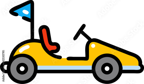 Yellow Go Kart with Blue Flag Flat Illustration go kart illustration