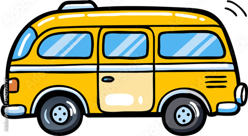 Yellow Vintage Camper Van Watercolor Illustration vector