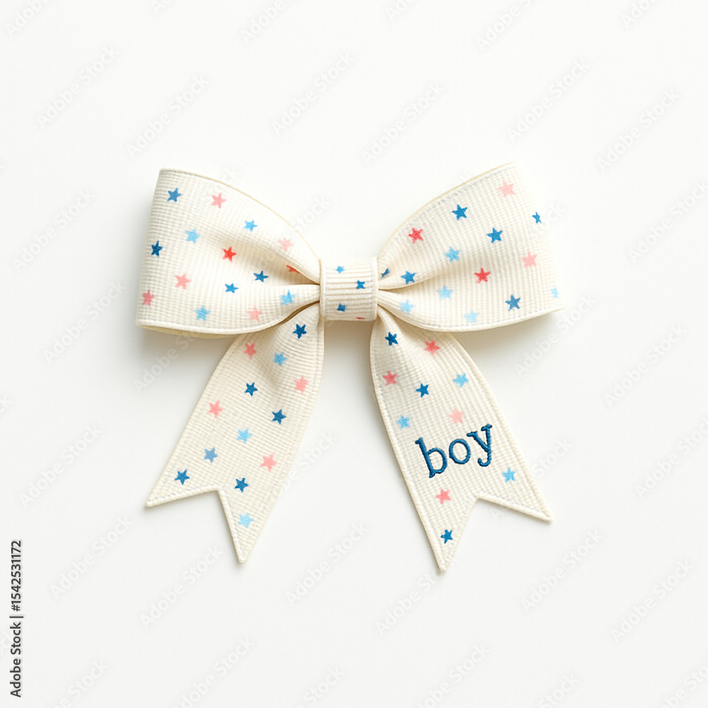 Gift bow made of ribbon with stars and embroidery with the word Gift bow made of ribbon with stars and embroidery with the word