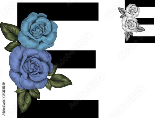 alphabet letter E with floral element series