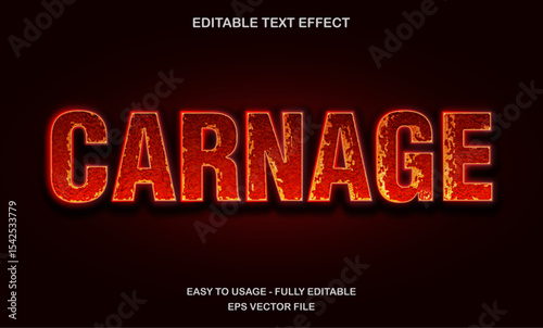 Carnage horror text effect, red grunge bloody editable vector style