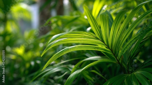 Lush Green Tropical Foliage in Sunlight