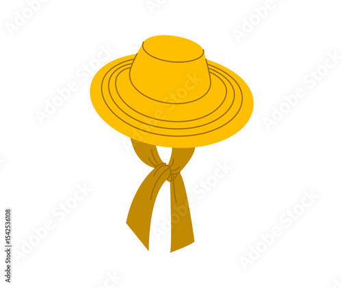 Floppy Sun Hat with scarf tie. Summer Bonnet Head Fashion accessory cap wide brim clothing technical illustration. Vector headgear for Men, women, unisex style, flat template CAD mockup sketch outline