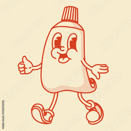 Charming retro tube mascot - toothpaste or cream. Vintage vector illustration for hygiene & cosmetic branding.