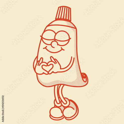 Charming retro tube mascot - toothpaste or cream. Vintage vector illustration for hygiene & cosmetic branding.