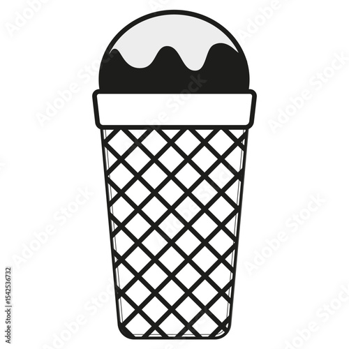 Ice cream icon. Scoop cone vector. Waffle dessert shape. Topping drip design.
