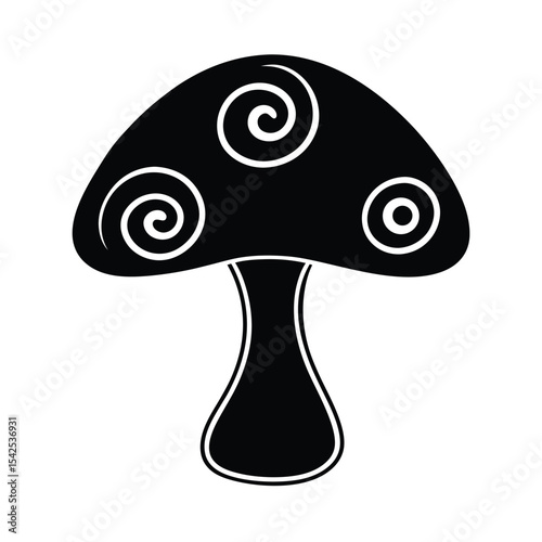 Enchanted fantasy mushroom silhouette with intricate spiral accents a magical vector design element