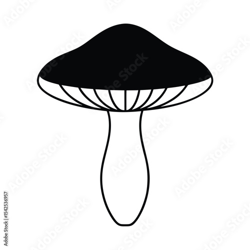 Detailed silhouette of a gilled mushroom underside high resolution vector illustration for design projects