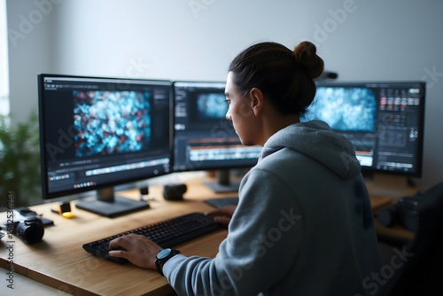 Reskill concept: AI-led content creation training, advanced editing suite.