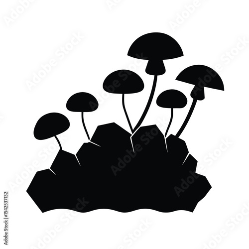 Silhouette of a mushroom cluster sprouting from a cracked rock a nature inspired vector design ideal for illustrations logos or backgrounds