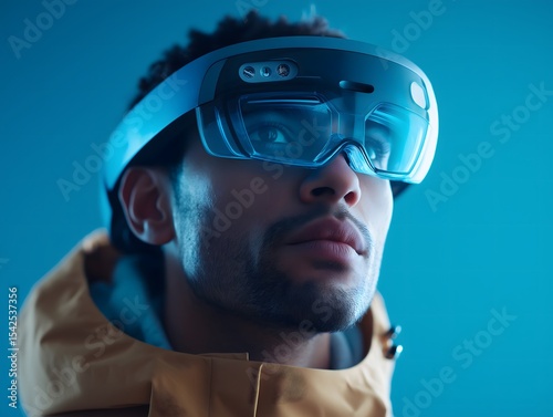 Reskill concept: AR glasses training for reskillers, immersive futuristic setup.