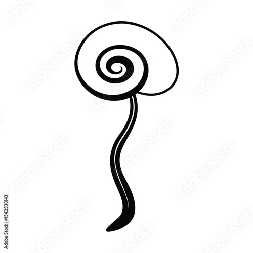 Silhouette of a twisted spiral mushroom stem detailed vector illustration for design projects