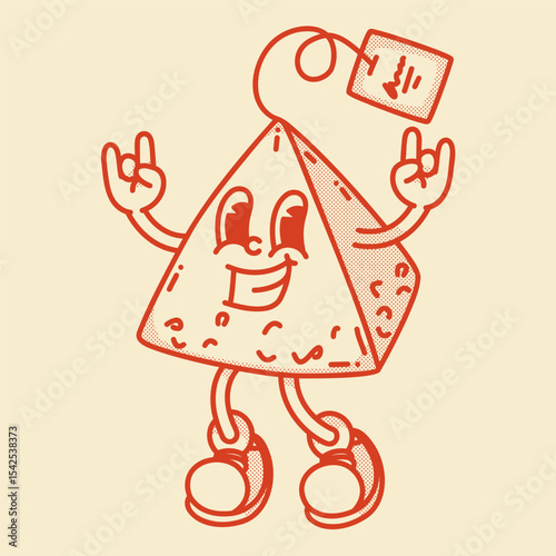 Rock'n'roll pyramid tea bag mascot with bold attitude. Vintage design for Matcha and Hibiscus blends