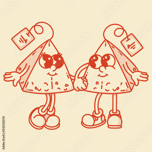 Sweet pyramid tea bag couple - English Breakfast and Lemon Ginger. Vintage art for paired tea collections