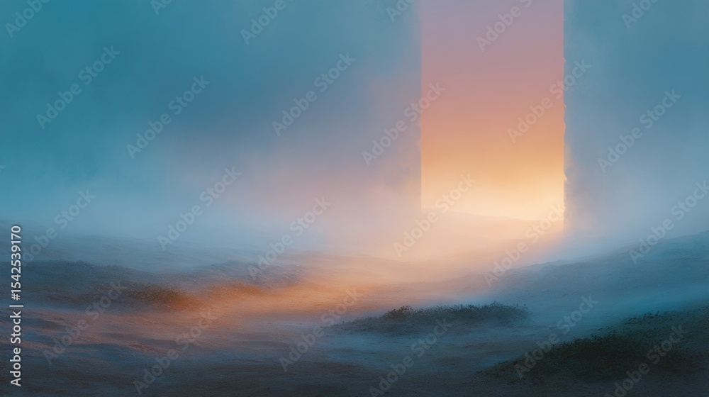 Obraz premium A foggy, misty landscape with a large opening in the middle